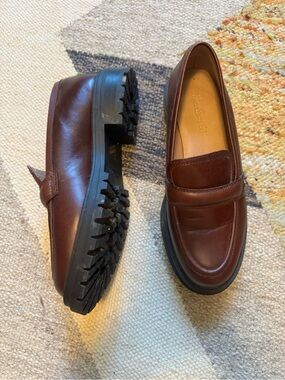 Madewell Chestnut Brown Leather Penny Loafers